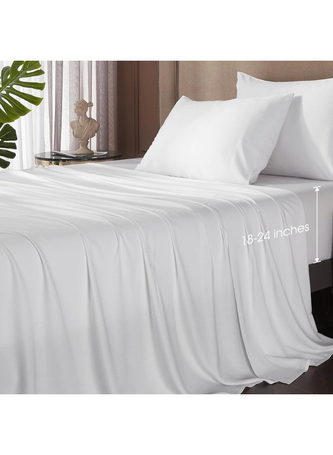 HYPREST Queen Sheets, Rayon Derived from Bamboo, Extra Deep Pocket, White, 4 Piece Set, Fits 18"-24" Mattresses - Image 1